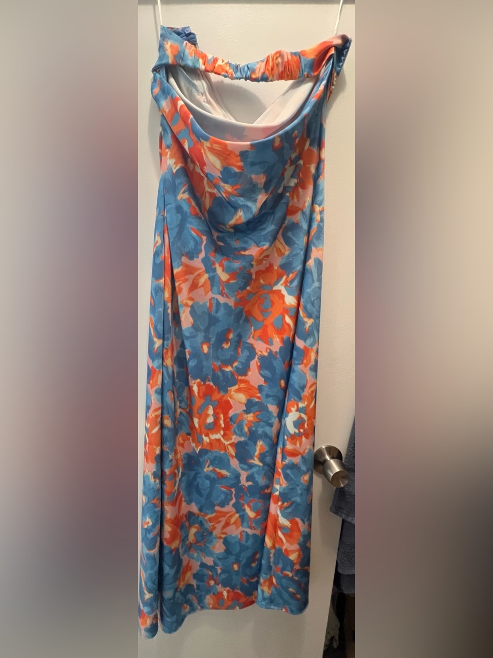 Amazon Floral Cowl Neck Wedding Dress in Blue and Orange